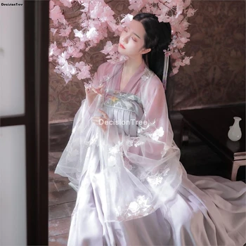 Ir 2021. sieviete ķīniešu tradicionālās hanfu kleita seno elegantu ziedu izšuvumu deju apģērbi pasaku ūdens piedurknēm acs hanfu kleita