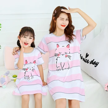 Ir 2021. Vasarā Bērni, Meitenes Sleepwear Nightdress Drēbes Karikatūra Kaķis Naktskrekls Bērnu Apģērbs Ar Īsām Piedurknēm Pidžamu Kleita Homewear