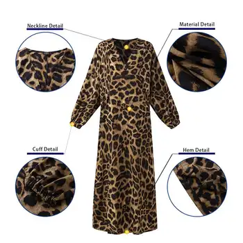 Ir 2021. Vintage Kleitas Gadījuma garām Piedurknēm Kleita Leopards Drukāt Kleita Sieviešu Rudens Sundress VONDA Sieviešu Bohēmijas V-veida Kakla Maxi Drēbes