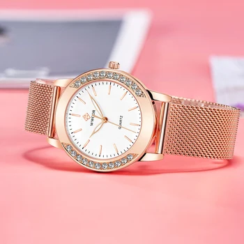Ir 2021. WWOOR Modes Dāmas Skatīties Top Zīmola Luksusa Sieta Joslu Sieviešu Rokas pulksteni Diamond Ūdensizturīgs, Tērauda Kvarca Pulksteņi Reloj Mujer