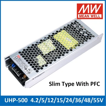 Ir LABI UHP-500 500W Slim Tipa DC OK pārslēdzama Strāvas Padeve PFC 4.2 5 12 15 24 36 48 55V Meanwell Fanless LED Display Driver