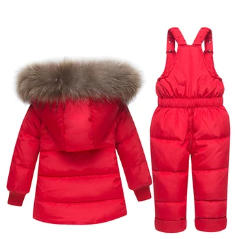 Ircomll Krievijas Ziemas Bērnu Apģērbu Komplekti Zēniem Meitenes Tērps Bērniem Sniega Valkāt Žaketes parka White Duck Down Coat+(Dungriņi)