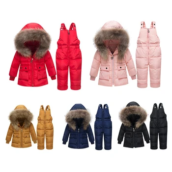Ircomll Krievijas Ziemas Bērnu Apģērbu Komplekti Zēniem Meitenes Tērps Bērniem Sniega Valkāt Žaketes parka White Duck Down Coat+(Dungriņi)