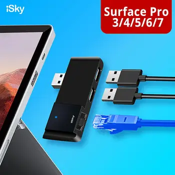 ISky Virszemes USB Hub dokstacija par Pro3 Pro4 Pro5 Pro6 Pro7 Port Replicator Paplašināt LAN Ethernet Surface Pro 34567