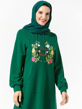 Islāma Apģērba Kapuci Tracksuit Maxi Kleita Sievietēm Musulmaņu Dubaija Turcija Izšuvumi Skriešanas Gara Kleita Kabatām Sporta Staigāt Valkā