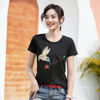 IZEVUS 2020. gada Vasaras Jaunas ielidošanas roku fāzēm birdie sieviešu īsām piedurknēm T-krekls Kravu modes slim T-krekls