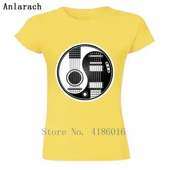 Izveidot Atdzist Tshirt Baltā Un Melnā Akustiskās, Elektriskās Ģitāras Yin Yang T-Krekls Liels Liels Sieviešu T Krekls Kokvilnas Kostīms