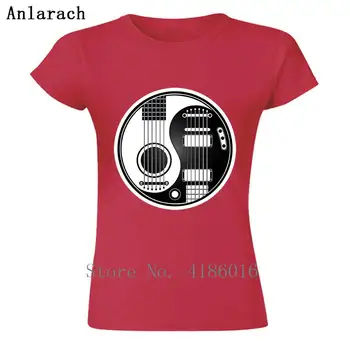 Izveidot Atdzist Tshirt Baltā Un Melnā Akustiskās, Elektriskās Ģitāras Yin Yang T-Krekls Liels Liels Sieviešu T Krekls Kokvilnas Kostīms