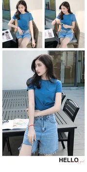 J374-2020. gada vasarā jaunu korejiešu īss zemāko krekls neto red slim novājēšanu tīrtoņa krāsu īsām piedurknēm T-krekls sieviešu