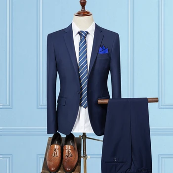 (Jaka+Bikses) 2018 Vienu pogas, Vīriešu Uzvalki, Modes vilnas Vīriešu Slim Fit biznesa kāzu Uzvalks vīriešu Kāzu uzvalks 6 krāsas