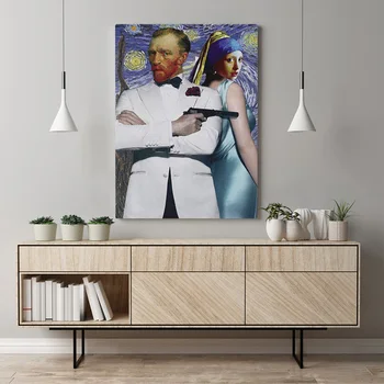James Bond Smieklīgi Van Goga Plakātu Audekla Apgleznošana Sienu Mākslas Dekors Dzīvojamā Istaba Guļamistaba Studiju Sākuma Apdare Izdruku