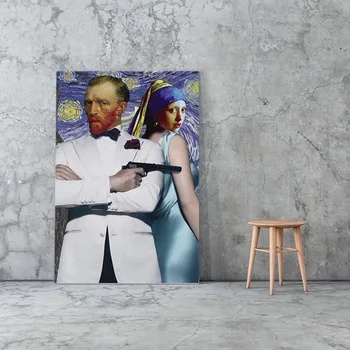 James Bond Smieklīgi Van Goga Plakātu Audekla Apgleznošana Sienu Mākslas Dekors Dzīvojamā Istaba Guļamistaba Studiju Sākuma Apdare Izdruku