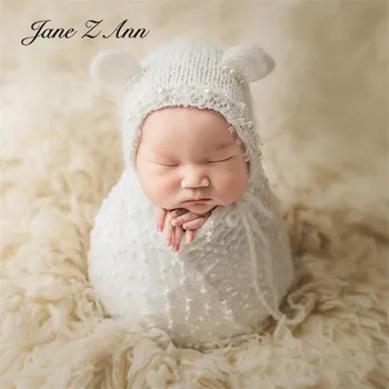 Jane Z Ann Jaundzimušo bērnu balts mohēra lāča ausīs pērļu cepure studio šaušanas piederumi photography prop klp