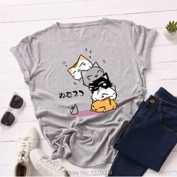 Japāna Spēli Vasaras T Krekls Neko Atsume Kaķis Ņau Femme T-krekls Harajuku Stils Skolas Meiteņu Ikdienas Topi Shein Mujer Tee S-5XL