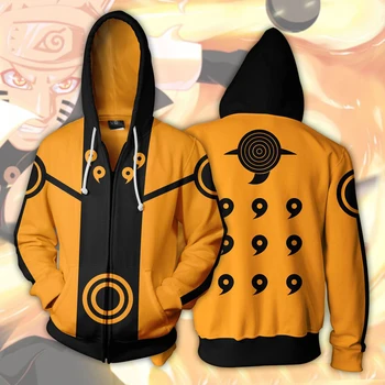 Japānas Anime Hokage Naruto Kostīms Uzumaki Naruto sporta Krekli Cosplay 3D drukāšanas jaka garām piedurknēm rāvējslēdzēju džemperi, Vīriešu jaka