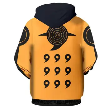 Japānas Anime Hokage Naruto Kostīms Uzumaki Naruto sporta Krekli Cosplay 3D drukāšanas jaka garām piedurknēm rāvējslēdzēju džemperi, Vīriešu jaka