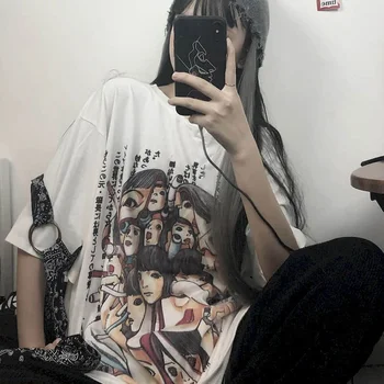 Japāņu Anime Tshirt Sieviešu T Krekls Harajuku Violeta Īsām piedurknēm T-krekls Vasaras Jauno korejas Zaudēt Karikatūra Izdrukāt Studentu Krekls
