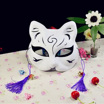 Japāņu Fox Pilnu Sejas Maskas Rokām apgleznotas Stila PVC Fox Kaķis Maska Cosplay Masku Festivāls Bumbu Kabuki Kitsune Cosplay Kostīms