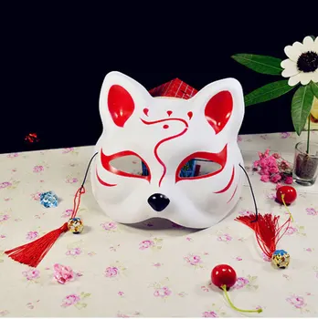 Japāņu Fox Pilnu Sejas Maskas Rokām apgleznotas Stila PVC Fox Kaķis Maska Cosplay Masku Festivāls Bumbu Kabuki Kitsune Cosplay Kostīms