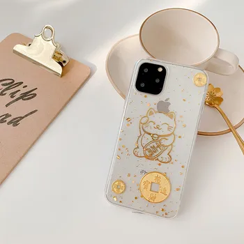 Japāņu kawaii Zelta Kaķis mākslas Telefonu Gadījumā, iPhone, Apple 12 11 Pro Max XR XS Max X 7 8 Plus 12 mini 7Plus gadījumā Cute Mīksto segumu