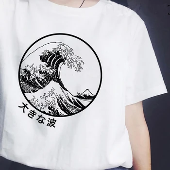 Japāņu Stila T-krekli, Sieviešu Saulrietu Pār Jūru Harajuku Balts T korejas Tshirt Vasaras Tee Kreklu Femme Vogue Tshirt