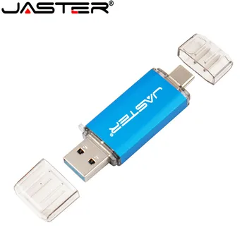 JASTER 2 in 1 USB 3.0 OTG Flash Drive 64GB, 128GB 32GB cel USB Pendrive 16GB memoria Stick Pen Drive C Tipa Ierīces