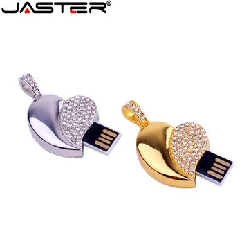 JASTER USB metāla jauki sirdi ar ķēdes usb flash drive pendrive 4GB 8GB 16GB 32GB 64GB kaklarota sirds formas atmiņas karte dāvanu