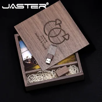 JASTER USB2.0 valriekstu koka kaste (170 * 170) flash diska kristāla pen drive 4G 8G 16.G 32G 128GB 64G U diska kāzu piemiņas dāvana