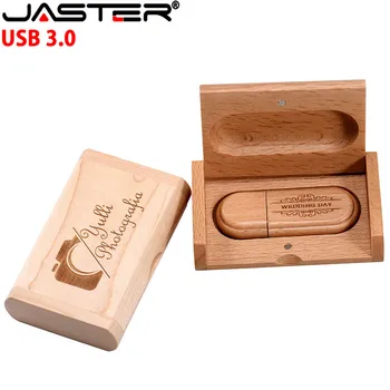 JASTER usb3.0 Kļavas koksnes+kastes usb flash drive pendrive 4 GB 8 GB 16 GB 32 GB kļavu photogrephy koka iegravēt LOGO labākā dāvana