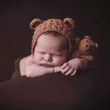 Jauks Zīdaiņu Baby Adīšanas Tamborēšanas Beanies Cepure ar Lelli Rotaļu Komplekts Jaundzimušais Zēns, Meitene Photography Prop Apģērbs, Apģērbu Kostīms