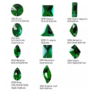 Jauktas Formas Emerald Rivoli Laukumā Kosmiskā Trilliant Asaras Pilienu Piešūt Rhinestones Šūšanas Stikla Kristāli Šūt-Uz Akmens