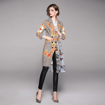Jauna Eleganta Modes Sieviešu Pavasara Rudens uzvalks apkakli, divrindu retro drukāt izšūšanas acs sequin uzrakt mētelis