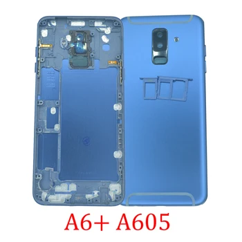Jauna Korpusa Aizmugurējo Vāciņu, Samsung A6+ A6 Plus A605 A605F A605G Sākotnējā Tālruni Alumīnija Metāla Šasijas Gadījumā Aizmugurējā Paneļa + Sim kartes turētāju
