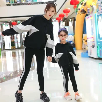 Jauna rudens Vecāku un bērnu apģērbs, sporta tendence kapuces džemperis divi gabali bērniem tracksuit meitenes zēni apģērbu komplekts 110-160cm bērns