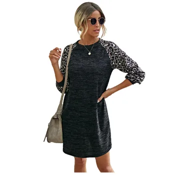 Jaunajā 2020. Gada Rudenī, Kleitas, Sieviešu Lupatu Leoparda Kleita Ar Garām Piedurknēm O-Veida Kakla Kabatas Zaudēt Ikdienas Kleitu Modes Dāma Streetwear Kleita