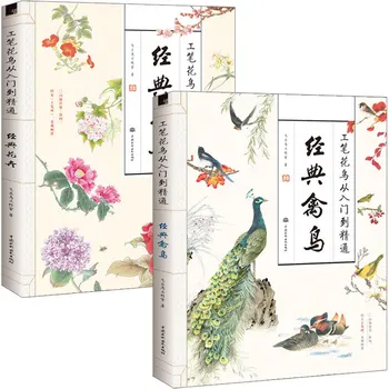 Jaunas 2 gab./komplekts Smalkas Puķes un Putni no ierakstu master Iesācējs Ķīniešu glezniecības pamatus grāmata