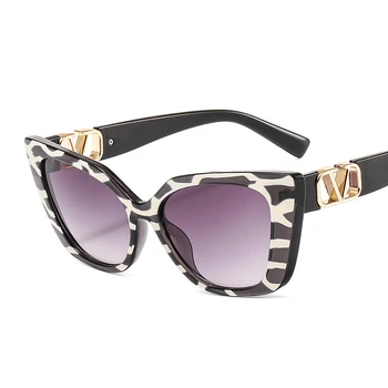Jaunas Govs Svītru Cat Eye Saulesbrilles Sieviešu Plastmasas Rāmis Classic Saules brilles Dāmas Retro Modes Spoguļi saules Brilles UV400 oculos