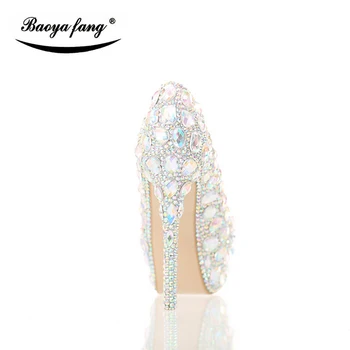 Jaunas ielidošanas 12cm/14cm AB crystal kāzu kurpes sieviešu augstpapēžu kurpes platformas kurpes Līgavas puses kleitu kurpes sieviete