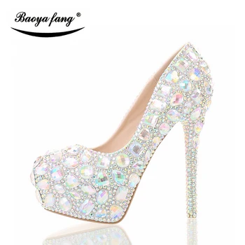 Jaunas ielidošanas 12cm/14cm AB crystal kāzu kurpes sieviešu augstpapēžu kurpes platformas kurpes Līgavas puses kleitu kurpes sieviete