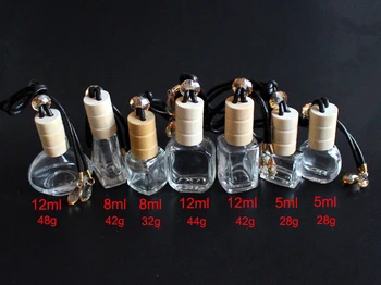 Jaunas Ielidošanas 20pcs/daudz 5ML 8ML 12ML Skaidrs, Stikla Automašīnas Kulons Karājas Uzpildāmas Pudeles Smaržu Iepakojuma Pudeles ar Koka Vāciņu