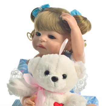 Jaunas Ielidošanas 55cm Silikona Pilna Ķermeņa Atdzimis Bērnu Lelles Spilgti Princese Jaundzimušo Meitene Bērnu Lelle Ar Bear Rotaļlietas, Bērnu Dzimšanas dienas Dāvana