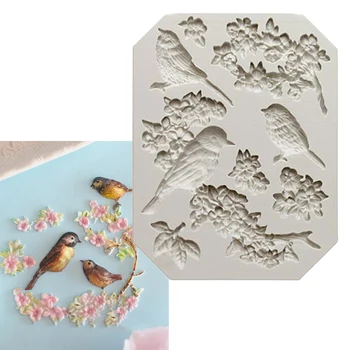 Jaunas Ielidošanas Sugarcraft Putnu un Ziedu silikona veidnē pomādes pelējuma kūka dekorēšanas instrumentiem šokolādes pelējuma gumpaste