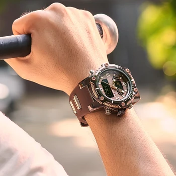 Jaunas Militārās Sporta Vīriešu Pulksteņi Gumijas Siksnas LED Dual Display Modes Kvarca rokas Pulkstenis Vīriešu Ūdensizturīgs Digitālā Elektronika Skatīties
