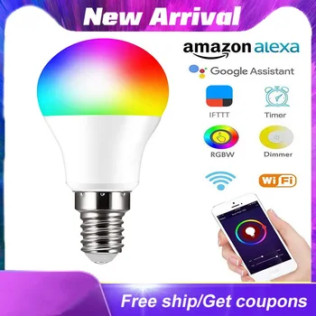 Jaunas Regulējamas E14 LED Lampas, RGB 10W WIFI Smart Spuldzes Alexa Bluetooth APP Kontroles INFRASARKANO staru Tālvadības pults RGBW Gaismas Spuldzes 85-265V Mājas