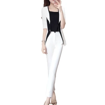Jaunas sievietes pavasara modes mazo uzvalks divdaļīga pavasara melnā un baltā izšūšanas tērps atbilstu sieviete