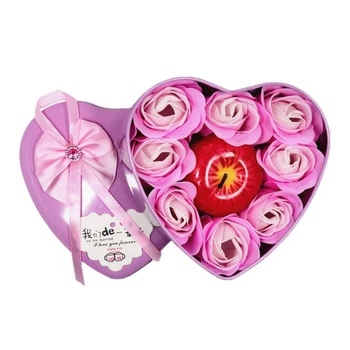Jaunas Sveces Sirds Formas Modelēšana Rožu Ziedu Ziepes Apple Ķermeņa Svece Rožu Ziedlapiņu Dāvanu Kastē Sievietes, Meitenes, Mātes Dzimšanas Dienas Dāvana