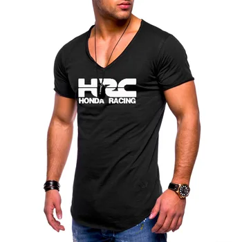 Jaunas Vasaras Vīriešu T-krekls HRC sacīkšu motociklu gadījuma Kokvilnas ar Īsām Piedurknēm V-veida kakla Modes Hip Hop Harajuku Vīriešu Apģērbu,