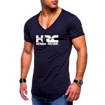 Jaunas Vasaras Vīriešu T-krekls HRC sacīkšu motociklu gadījuma Kokvilnas ar Īsām Piedurknēm V-veida kakla Modes Hip Hop Harajuku Vīriešu Apģērbu,