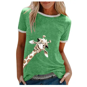 Jaunas Vasaras žirafe drukāt, t krekli, sieviešu multiplikācijas filmu gadījuma t-krekls dāma īsām piedurknēm topi, t-veida krekls sieviešu apģērbu femme 2020