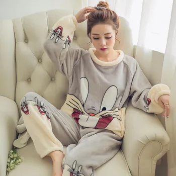 Jaunas Ziemas silts Flaneļa pidžamas korejas kawaii karikatūra Pidžamas Komplekts Modes pijama mujer Atpūtas Mājas Auduma pidžamas sieviešu Sleepwear
